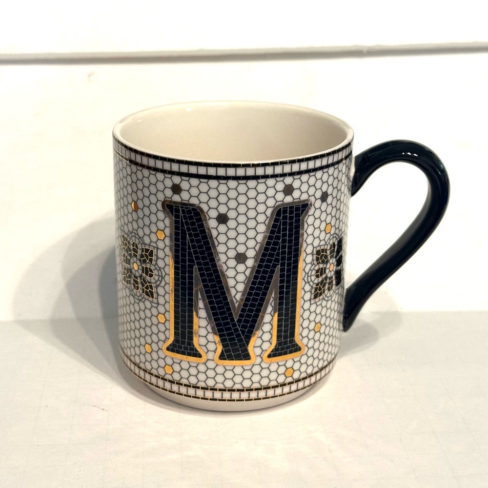 Anthropologie Black and Gold Monogram M Mug 14oz